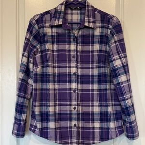 Riders by Lee Purple and White Plaid Button Down Shirt